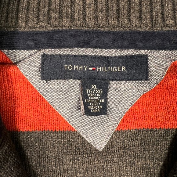 Tommy Hilfiger Sweater Men's Long Sleeve Striped Dual Zipper Gray Orange XL - Picture 4 of 13